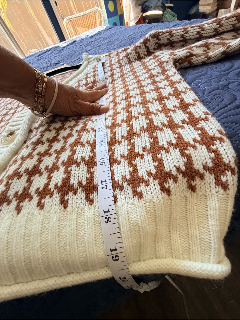 SHEIN Brown & Cream Houndstooth Button Cardigan - Picture 4 of 5